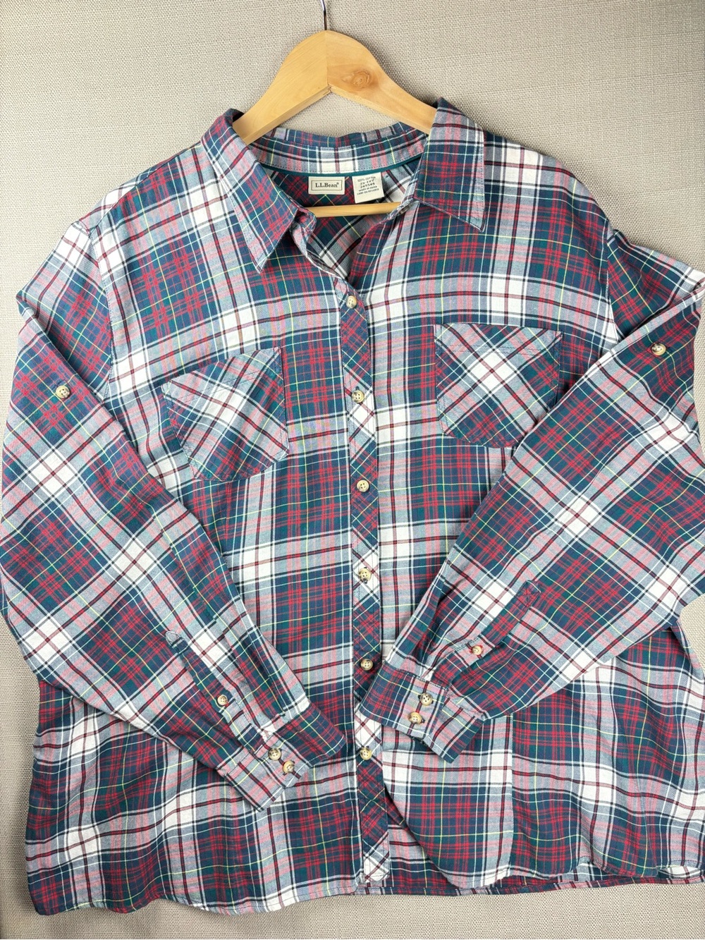 L.L.Bean Women’s 2X EXT Plaid Button Down Shirt 100% Cotton Tartan Flannel